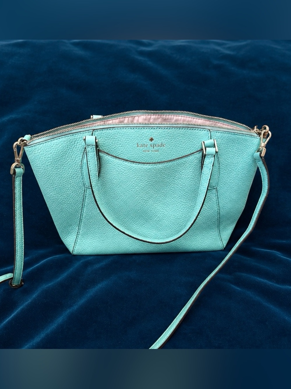 Kate Spade Monica Satchel /Crossbody Handbag Tiffany Blue Pebbled Leather